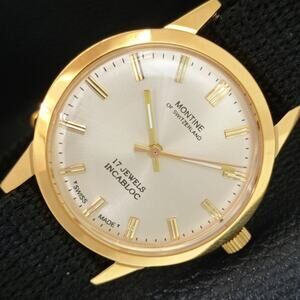 Vintage 1977 Montine Of Switzerland  Manual Mens Gold Watch W/Nato Strap